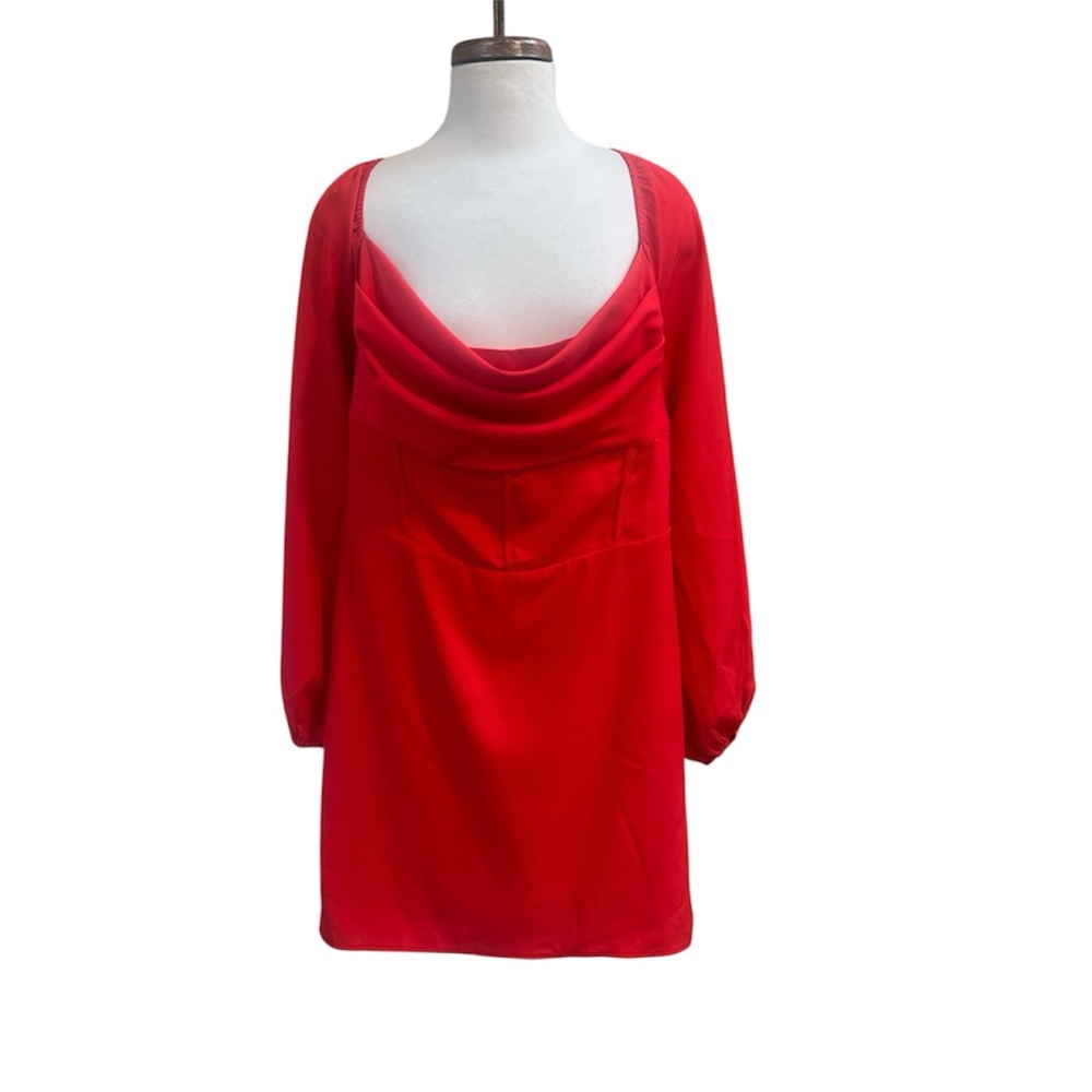Princess Polly Lillie Mini Dress Womens 16 Red Long Sleeve Cowl Neck Corset